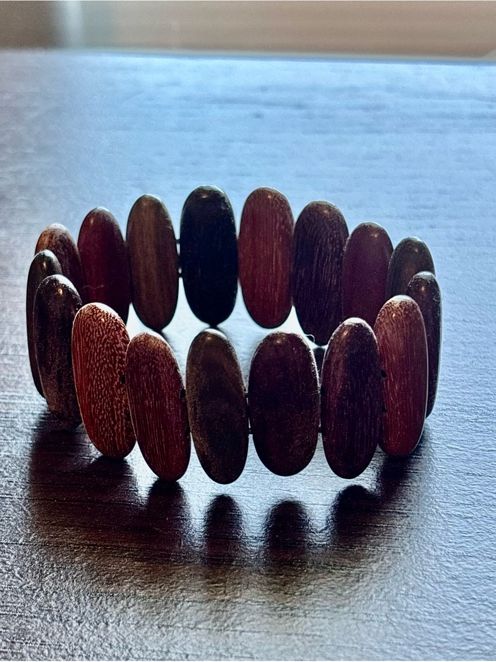 Tropical Wooden Oval Bead Stretch Bracelet - Costa Rica